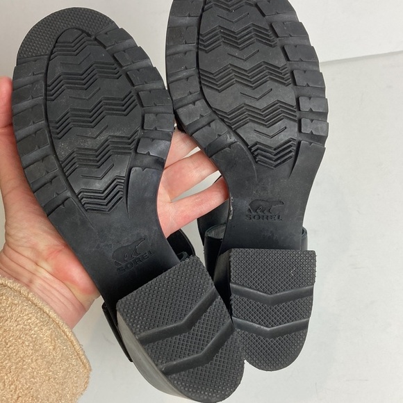 SOREL Nadia Sandal in Black Genuine Leather Size 8.5 Chunky Heel Comfort Gorp - Picture 15 of 16
